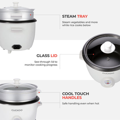CUCKOO One Touch Rice Cooker 6-Cup (Uncooked) / 12-Cup (Cooked), Small Rice Cooker & Warmer with Steamer Tray, Versatile Grain Cooker, Soup Maker, Auto Keep Warm, White (CR-0601C) 🍁 All In One Marketplace Canada
