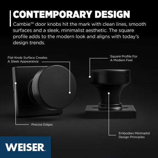 Weiser Cambie Matte Black Door Knob, Interior Door Handles/Passage Knobs for Hall and Closet Door, Non-locking Hall/Closet Door Handle, Modern Home Décor 🍁 All In One Marketplace Canada