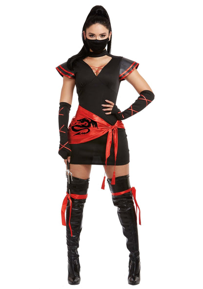 Dreamgirl Adult Womens Sexy Ninja Costume, Halloween Costume, Black/Red, Small