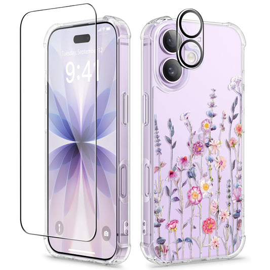 GVIEWIN Compatible with iPhone 17 Case 6.3" 2025, with Screen Protector & Camera Lens Protector, Shockproof Military Grade Drop Protective Clear Floral Slim Phone Cover for Women,Floratopia/Colorful 🍁 All In One Marketplace Canada