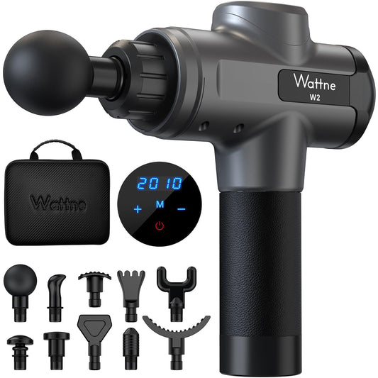 Muscle Massage Gun Deep Tissue Percussion Massager - Portable Handheld Sport Massagers for Athletes, Quiet & Powerful Brushless Motor Cordless, 20 Speed Level,Wattne W2 (Grey) 🍁 All In One Marketplace Canada