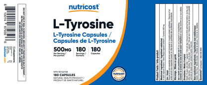 Nutricost L-Tyrosine Supplement (500mg) 180 Capsules - Gluten Free & Non-GMO 🍁 All In One Marketplace Canada