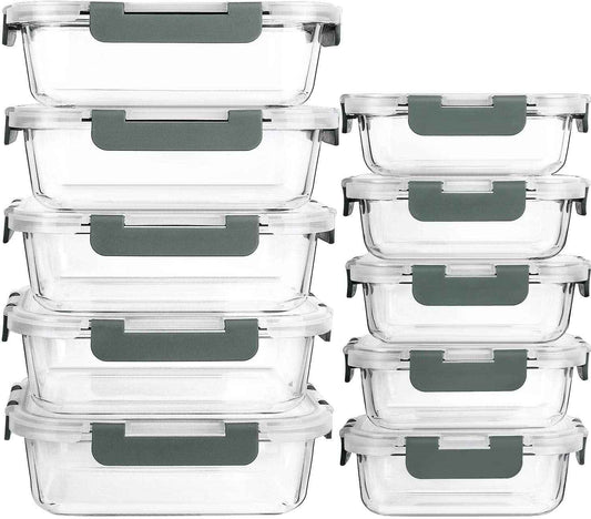[10-Pack] MCIRCO Glass Meal Prep Containers With Lids, Food Storage With Snap Locking Lids, Airtight Lunch Boxes, Microwave, Oven, Freezer and Dishwasher Safe 🍁 All In One Marketplace Canada