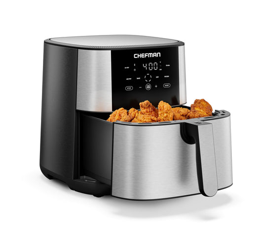 Chefman TurboFry® Touch Air Fryer, XL 8-Qt (7.5L) Family Size, One-Touch Digital Control Presets, French Fries, Chicken, Meat, Fish, Nonstick Dishwasher-Safe Parts, Automatic Shutoff, Stainless Steel 🍁 All In One Marketplace Canada