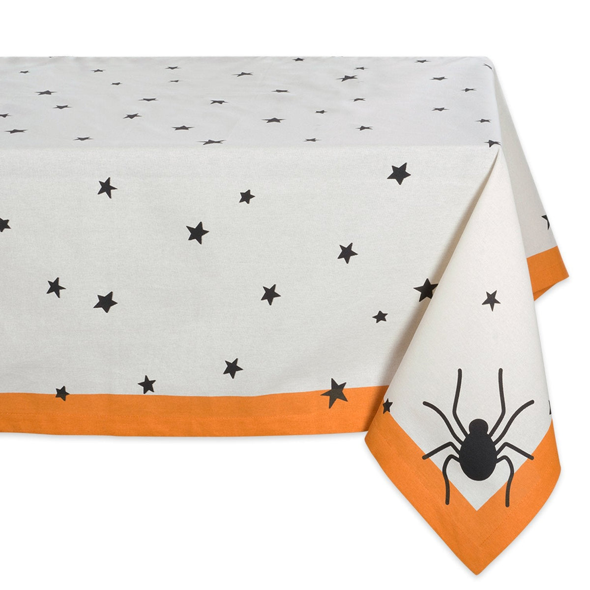 DII 100% Cotton, Machine Washable, Printed Halloween Tablecloth 52 x 52, Seats 4 People, Black Stars & Spiders