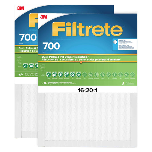 Filtrete 16x20x1 AC Furnace Air Filter, MPR 700, MERV 8, Tough on Pollen, Easy on Airflow, 3-Month Pleated 1-Inch Electrostatic Air Cleaning Filter, 2-Pack (Actual Size 15.68 x 19.68 x 0.78 in) 🍁 All In One Marketplace Canada