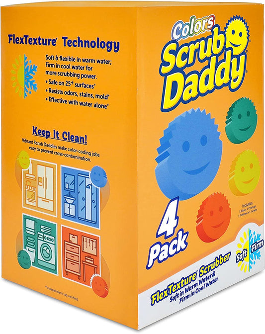Scrub Daddy Sponge Set - Colors - Scratch-Free Scrubbers for Dishes and Home, Odor Resistant, Soft in Warm Water, Firm in Cold, Deep Cleaning, Dishwasher Safe, Multi-use, Functional, 4ct 🍁 All In One Marketplace Canada
