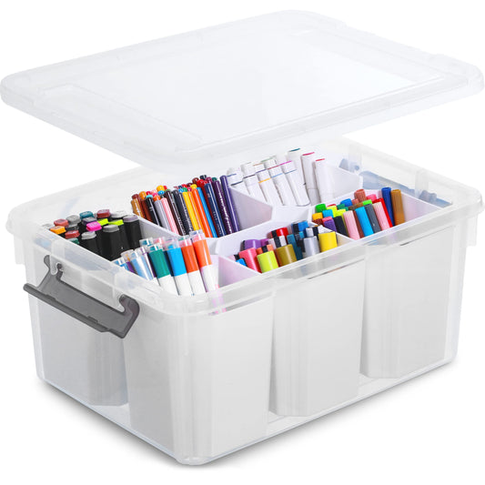 Citylife 17 QT Plastic Storage Bins with 6 Detachable Inserts Clear Storage Box with Lids Multipurpose Stackable Storage Containers for Organizing Crayon, Tool, Craft 🍁 All In One Marketplace Canada