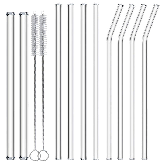 Nafender 10-Pack Glass Straws Reusable Drinking Straw Including 4 Straight and 4 Bent Straws & 2 Extra Wide Smoothie Straw with 2 Cleaning Brushes 🍁 All In One Marketplace Canada