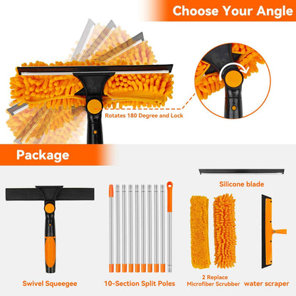 Window Cleaning Tools Window Squeegee: 2 in 1 Double-Sided Professional Cleaner Window Washing Kit with Extension Pole 20+ Ft Duster for High Ceilings Microfiber Scrubber for Indoor Outdoor High Glass 🍁 All In One Marketplace Canada