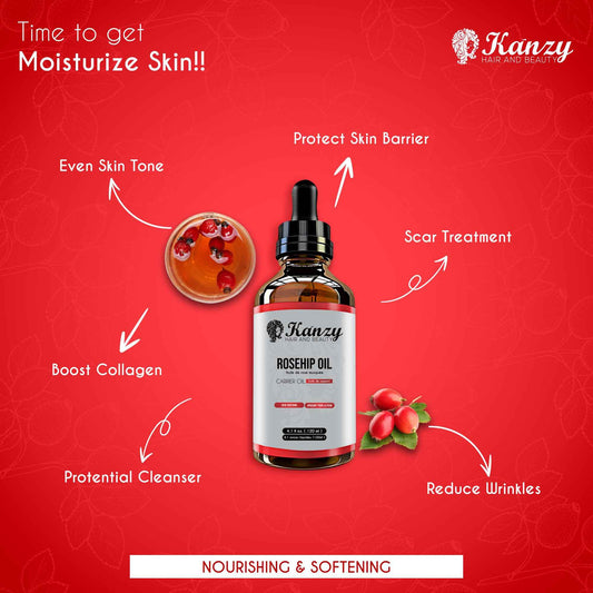 Kanzy Rosehip Oil for Face 120ml - Cold-Pressed Rosehip Oil for Skin, Hair, Nails & Body | Vegan & Cruelty-Free Moisturizing Oil for Daily Use 🍁 All In One Marketplace Canada