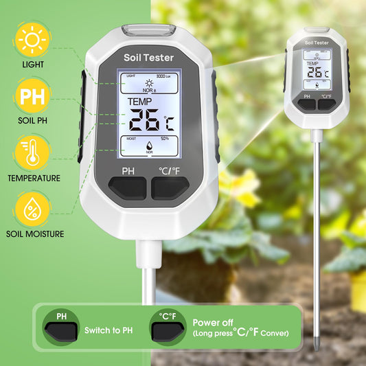4-in-1 Soil Moisture Meter Digital Plant Temperature/Soil Moisture/PH Meter/Sunlight Intensity Backlight LCD Display Soil Test Meter for Gardening, Farming and Outdoor Plants 🍁 All In One Marketplace Canada
