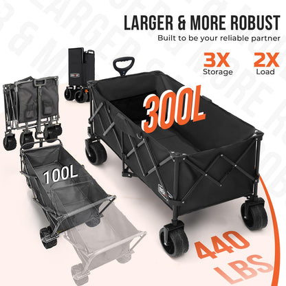 Overmont 300L Foldable Collapsible Wagon - Heavy Duty Utility Beach Wagon Cart with Rotatable Wide Wheels Inside Pockets for Camping Garden Shopping Sports - 440lbs Load 🍁 All In One Marketplace Canada