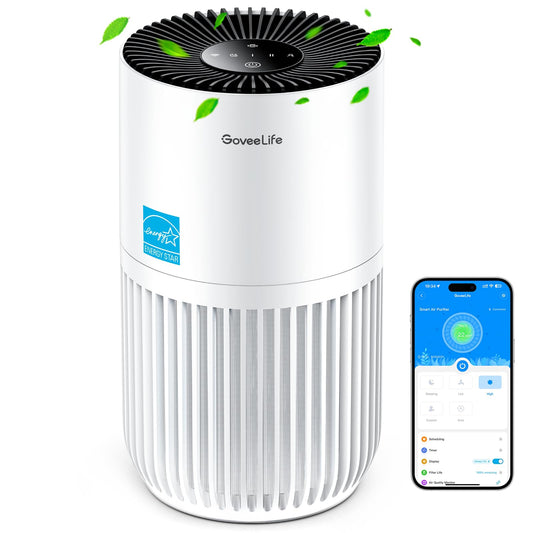 GoveeLife Mini Air Purifier for Bedroom, HEPA Smart Filter Air Purifier with App Alexa Control for Pet Hair, Odors, Pollen, Smoke, Portable Air Cleaner with 3 Speeds, 2 Modes, Timer, Aroma for Home 🍁 All In One Marketplace Canada