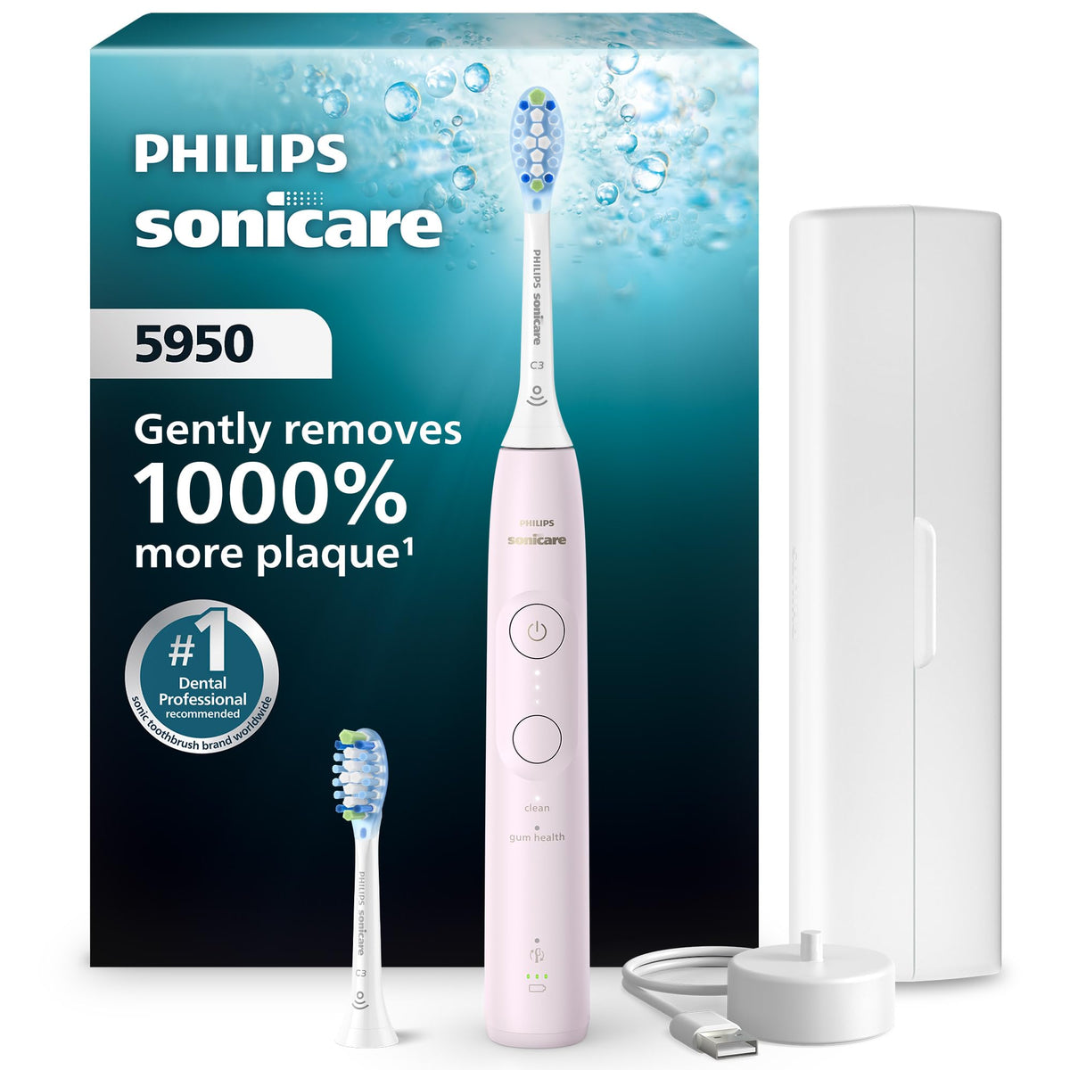 Philips Sonicare 5950 Rechargeable Electric Toothbrush, 2 Brush Heads, Pink 🍁 All In One Marketplace Canada