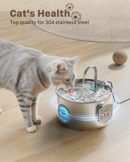 Stainless Steel Cat Water Fountain: Cat Water Dispenser - with 6 Filters + 3 Sponges - 2.2L Waters Fountain Indoor Pet - Pet Dispenser - Quiet Automatic Dog Drinking Bowl 🍁 All In One Marketplace Canada