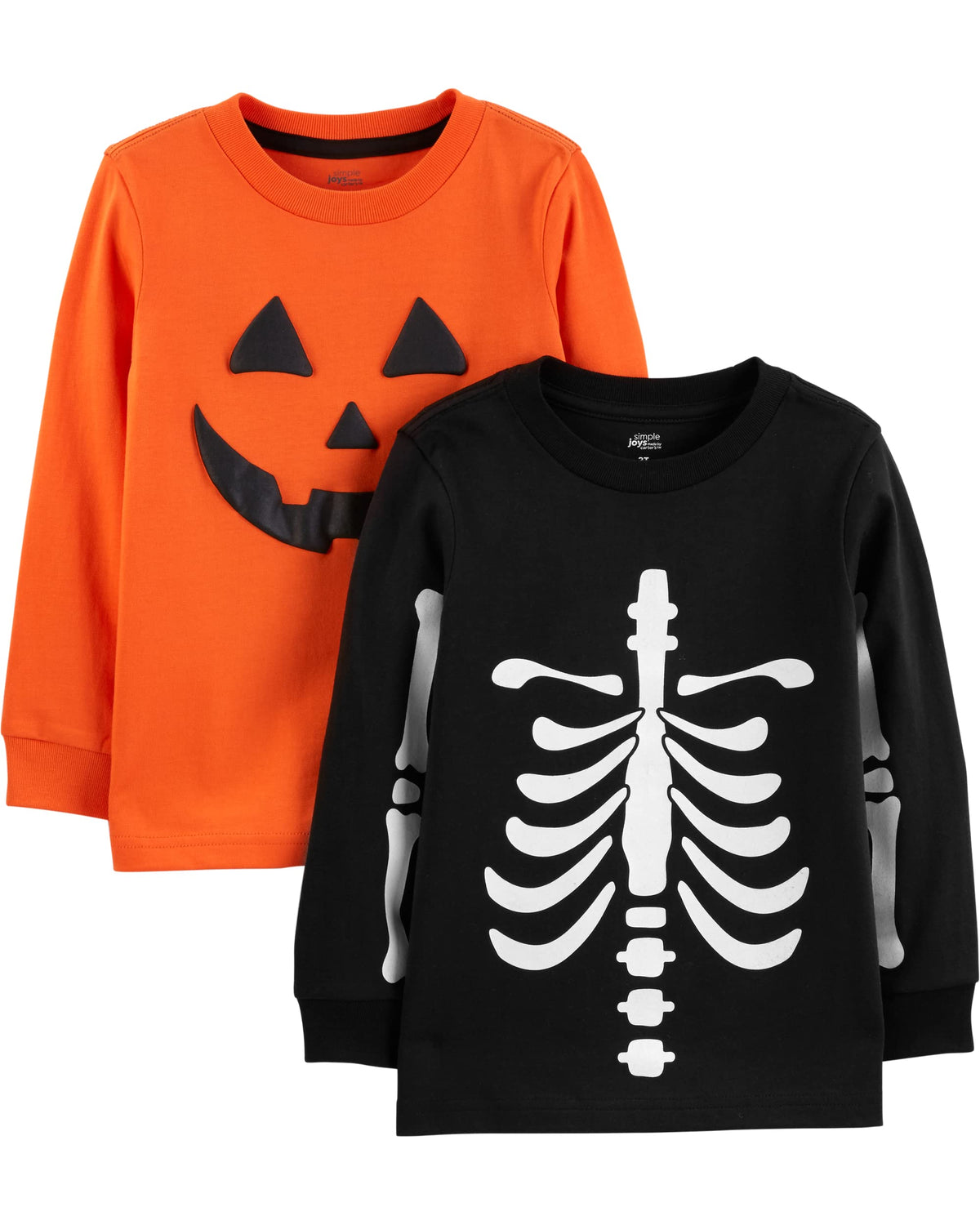 Simple Joys by Carter's Boys' Toddler 2-Pack Halloween Long-Sleeve Tees, Pumpkin/Skeleton, 2T