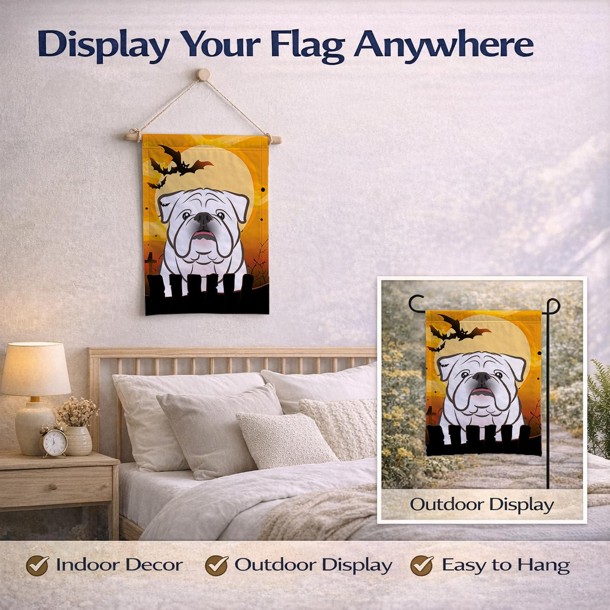 Caroline's Treasures BB1778GF Halloween White English Bulldog Flag Garden Size, Small, Multicolor
