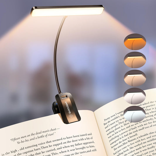 Glocusent 26 LED Rechargeable Book Light, 1200 mAh Battery for 90 Hrs Reading Light, 5 Amber Colors & Stepless Dimming Book Light for Night Reading - Portable Clip on Light for Book Lovers Kids 🍁 All In One Marketplace Canada