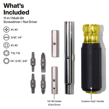 Klein Tools 32500 11-in-1 Screwdriver/Nut Driver Set, 8 Bits (Phillips, Slotted, Torx, Square), 3 Nut Driver Sizes, Cushion Grip Handle 🍁 All In One Marketplace Canada