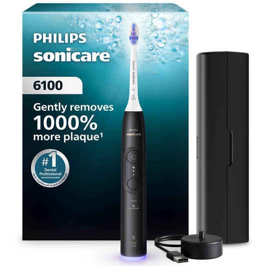 Philips Sonicare 6100 Series Electric Toothbrush - Next-Generation Sonicare Technology, Pressure Sensor, 6 Brushing Settings, SmarTimer, BrushPacer, 21-day Runtime, Travel Case, Black, Model HX7401/06 🍁 All In One Marketplace Canada