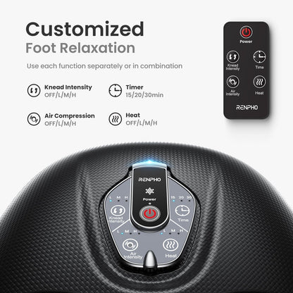 RENPHO Foot Massager with Heat, Deep Kneading Electric Shiatsu Foot Massager Machine with Wireless Remote Control, 3 Heating Levels & Air Compression, Birthday Gifts for Women Men 🍁 All In One Marketplace Canada