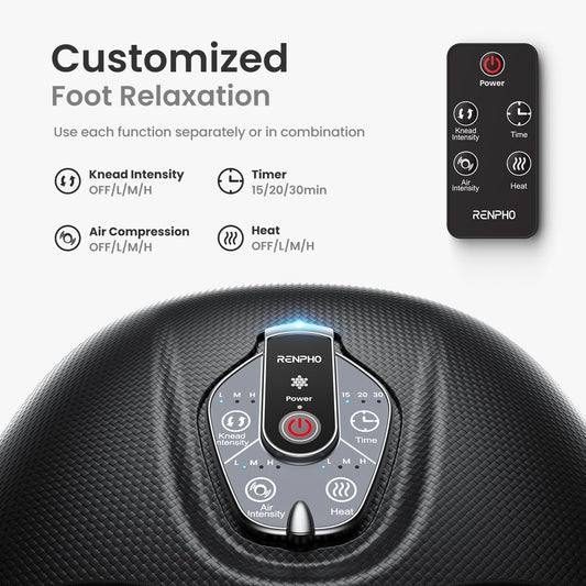 RENPHO Foot Massager with Heat, Deep Kneading Electric Shiatsu Foot Massager Machine with Wireless Remote Control, 3 Heating Levels & Air Compression, Birthday Gifts for Women Men 🍁 All In One Marketplace Canada