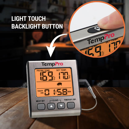 TempPro Digital Meat Thermometer for Cooking and Grilling, BBQ Food Thermometer with Backlight and Kitchen Timer, Grill Temperature Probe Thermometer for Smoker, Oven, Baking,Oil(Previously ThermoPro) 🍁 All In One Marketplace Canada
