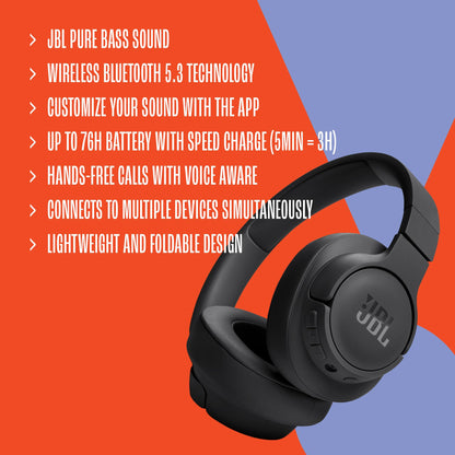JBL Tune 720BT - Wireless Over-Ear Headphones with JBL Pure Bass Sound, Bluetooth 5.3, Up to 76H Battery Life and Speed Charge, Lightweight, Comfortable and Foldable Design (Lavender) 🍁 All In One Marketplace Canada