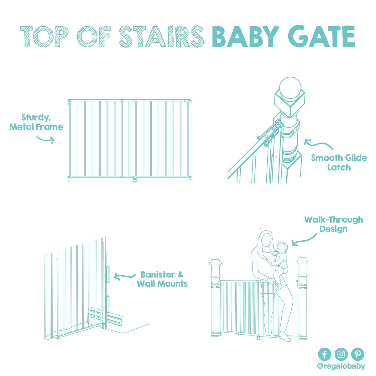 Regalo 2-in-1 Stairway and Hallway Wall Mounted Baby Gate, Includes Banister and Wall Mounting Kit, White 🍁 All In One Marketplace Canada
