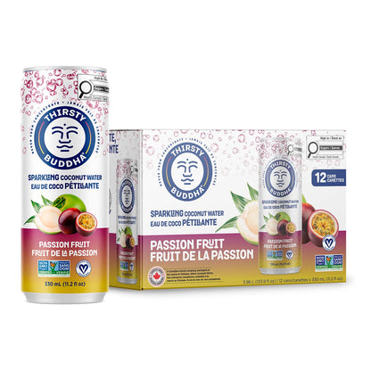 THIRSTY BUDDHA Sparkling Coconut Water with Passion Fruit, No Added Sugar, Pure Coco Drink, Natural Fruit Flavour, Electrolyte & Nutrient-Rich, 12 Pack, (12/330ml) 🍁 All In One Marketplace Canada