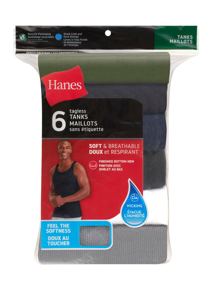Hanes Men’s Ribbed Tank, Cotton Undershirt Tank, 6-Pack, Assorted, Size Small 🍁 All In One Marketplace Canada