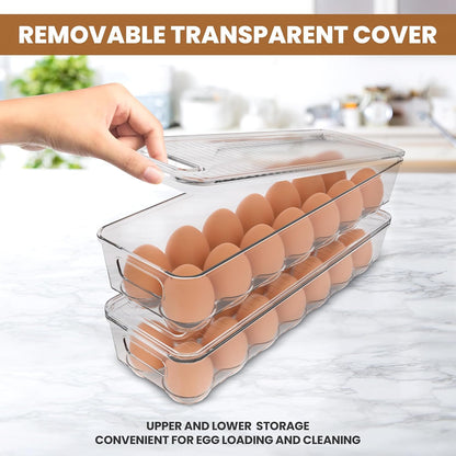 KICHLY Pack of 2 - Egg Basket for fridge - Egg Holder for Fridge - 14 Egg Container With Lid & Handle, Egg Container For Refrigerator, Stackable Plastic Egg Tray with Lids (Clear) 🍁 All In One Marketplace Canada