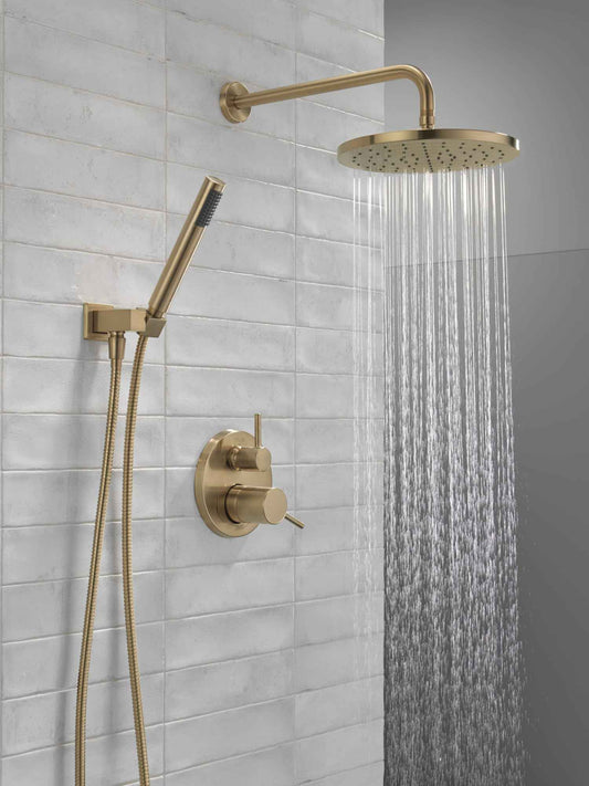 Delta Faucet Modern Raincan 2-Setting Round Shower System Including Rain Shower Head and Handheld Spray Gold, Rainfall Shower System Gold, Shower Valve and Trim Kit, Champagne Bronze 342702-CZ 🍁 All In One Marketplace Canada