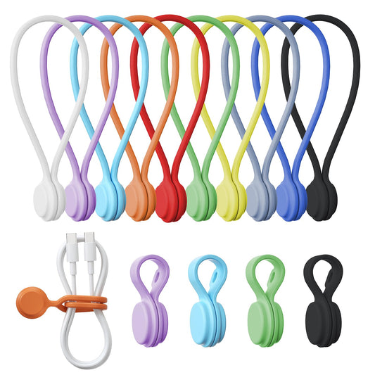 Reusable Silicone Magnetic Cable Ties - 2 Sizes Combo (4pcs 2.95'' + 4pcs 7.68'') - Multi-Purpose for Cable Bundling, Organizing, Bookmarks & Fridge Magnets - Assorted Colors, 8-Pack (8) 🍁 All In One Marketplace Canada