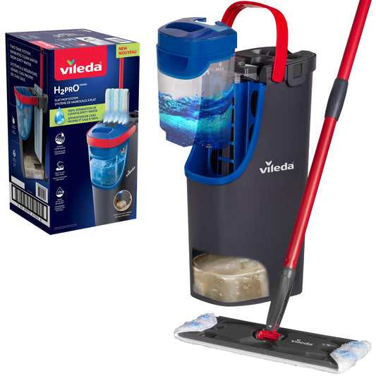 Vileda H2prO Flat Mop and Bucket Set | 100% Clean & Dirty Water Separation | Wall Mop, Baseboard Cleaning Tool | Machine Washable Reusable Microfiber Mop Head | Safe on All Floor Types 🍁 All In One Marketplace Canada