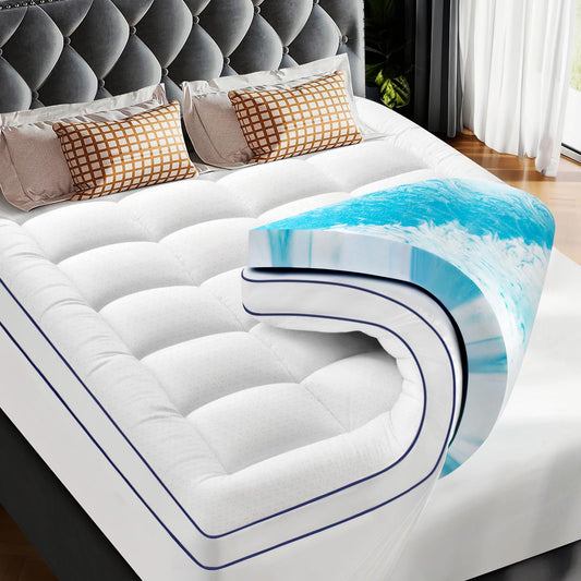 Premium Dual Layer 3 Inch Memory Foam Mattress Topper, 2 Inch Gel Memory Foam and 1 Inch Pillow Top Mattress Pad Cover for Back Pain, Soft Comfort Support（Queen Size 60" x 80"） 🍁 All In One Marketplace Canada
