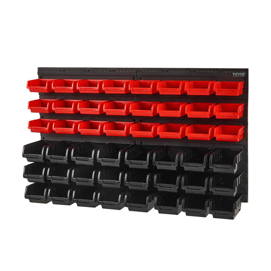 VEVOR Wall Mounted Storage Bins, 48-Bin Parts Rack Organizer Garage Plastic Shop Tool with Wall Panels, Tool Organizer for Nuts, Bolts, Screws, Nails, Beads, Buttons, Other Small Parts, Black and Red 🍁 All In One Marketplace Canada