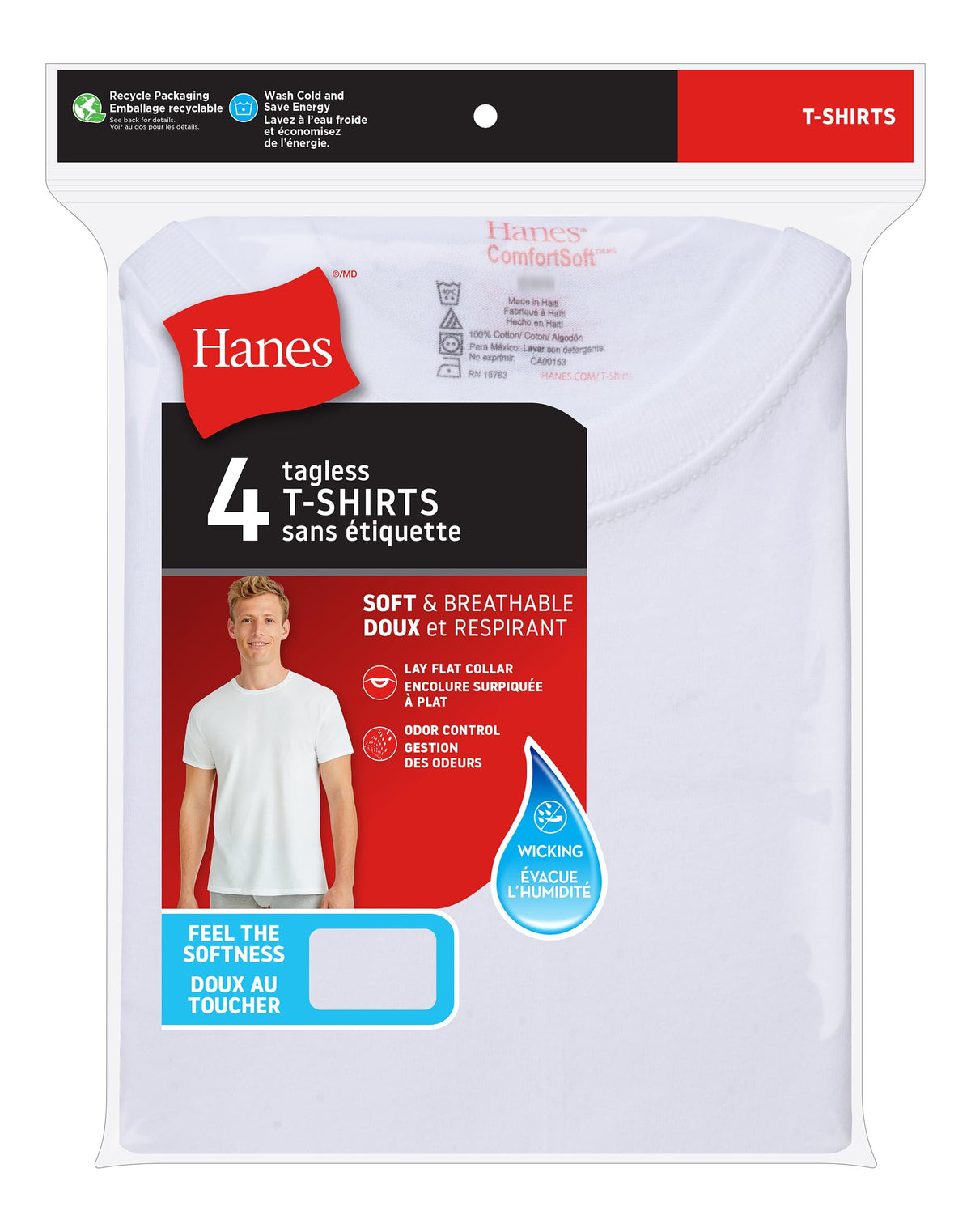 Hanes Mens ComfortSoft 4 Pack Cotton Crewneck T-Shirt. Undershirts, White, XX-Large US 🍁 All In One Marketplace Canada