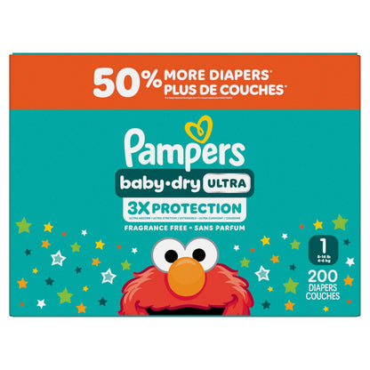 Pampers Baby Dry Ultra Diapers, Size 1, Absorbent Disposable Diapers, 1 Pack (Count of 200) 🍁 All In One Marketplace Canada