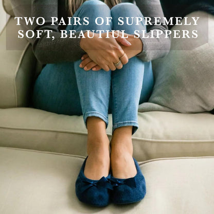 isotoner Women's 2 Pack Ballerina Slipper Quilted and Solid Ballet Flat, Light Grey Quilted, Navy Blue Solid, 9.5-10.5 🍁 All In One Marketplace Canada