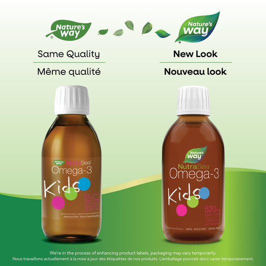 Nature's Way NutraSea Kids Omega 3 + Vitamin D Fish Oil Liquid Supplement for Kids Ages 1 to 14 – Bubblegum Flavour – Brain, Eye & Bone Support – EPA & DHA + GLA + D3, 200 mL 🍁 All In One Marketplace Canada