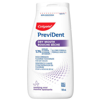 Colgate PreviDent Dry Mouth Toothpaste - Mint, 100mL - Fluoride Enamel Protection, Dry Mouth Teeth Relief, Travel Size - Dentifrice for Daily Oral Care 🍁 All In One Marketplace Canada