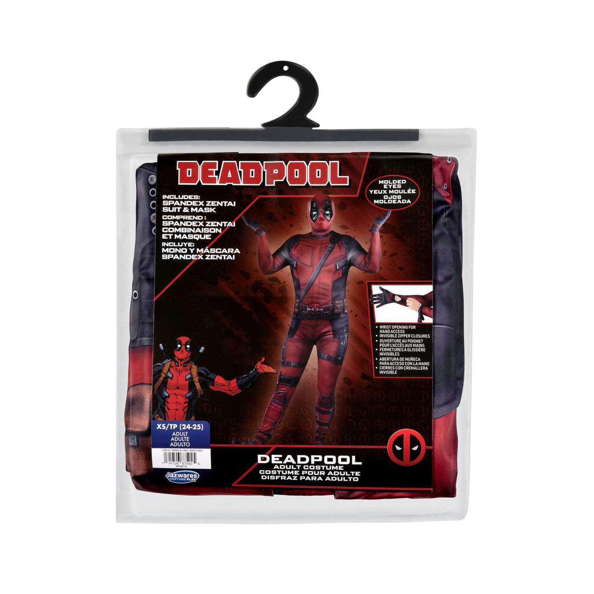 MARVEL Deadpool Official Adult Deluxe Zentai Halloween Costume - Stretch Spandex with Wrist Slits (L)