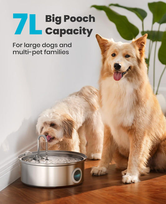 oneisall Dog Water Fountain,7L/230oz Pet Fountain Stainless Steel with Visual Water Level,Ultra-Quiet Water Bowl with 5-Stage Filtration for Large/Medium Dogs,Dispenser for Living Room Kitchen 🍁 All In One Marketplace Canada