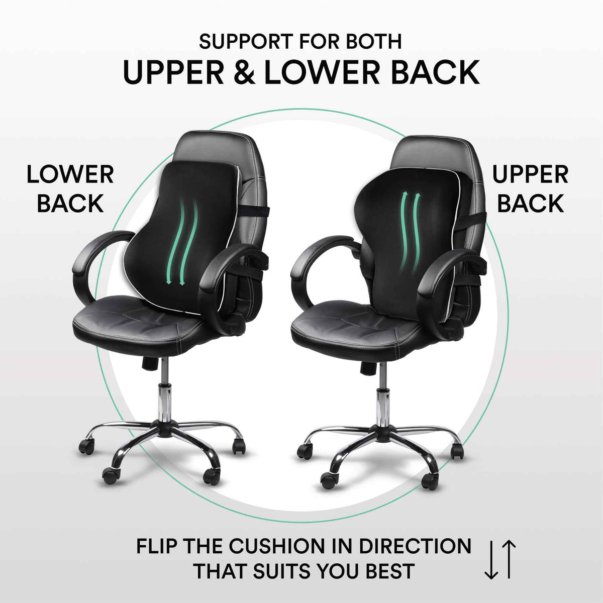 ObusForme Memory-Foam Lumbar Pillow Back Cushion – Dual-Strap Support for Office Chair, Car Seat & Gaming Chair, Breathable Washable Cover, Reversible Upper/Lower-Back Design, Black
