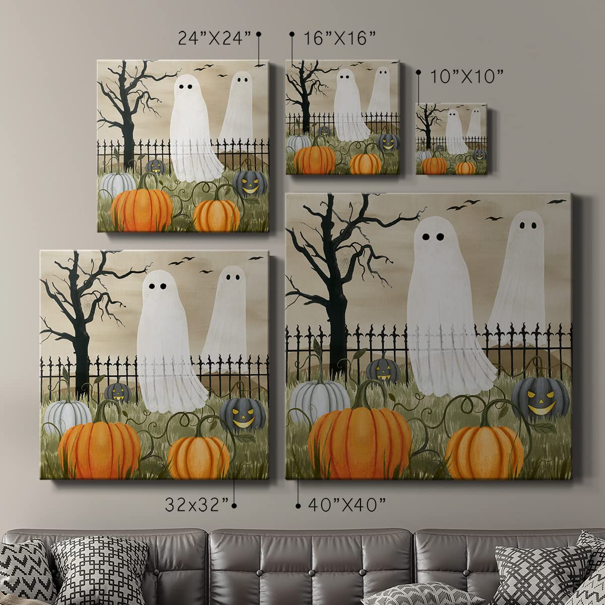 Renditions Gallery Modern Canvas Wall Art Pictures for Office Decorations Halloween Hunted Pumpkin Patch Premium Wall Hanging Wooden Artwork for Livingroom Kitchen Paintings - 32"X32" LT508