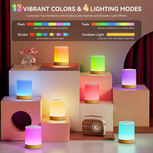 Auxmir Night Light Touch Sensor for Kids Baby, LED Bedside Table Lamp 13 RGB Colors Changing, USB Rechargeable Remote Control Adjustable Dimmable Portable Lamp for Baby Bedroom Nursery Living Room 🍁 All In One Marketplace Canada