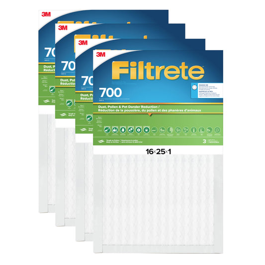 Filtrete 16x25x1 AC Furnace Air Filter, MPR 700, MERV 8, Tough on Pollen, Easy on Airflow, 3-Month Pleated 1-Inch Electrostatic Air Cleaning Filter, 4-Pack (Actual Size 15.68 x 24.56 x 0.78 in) 🍁 All In One Marketplace Canada