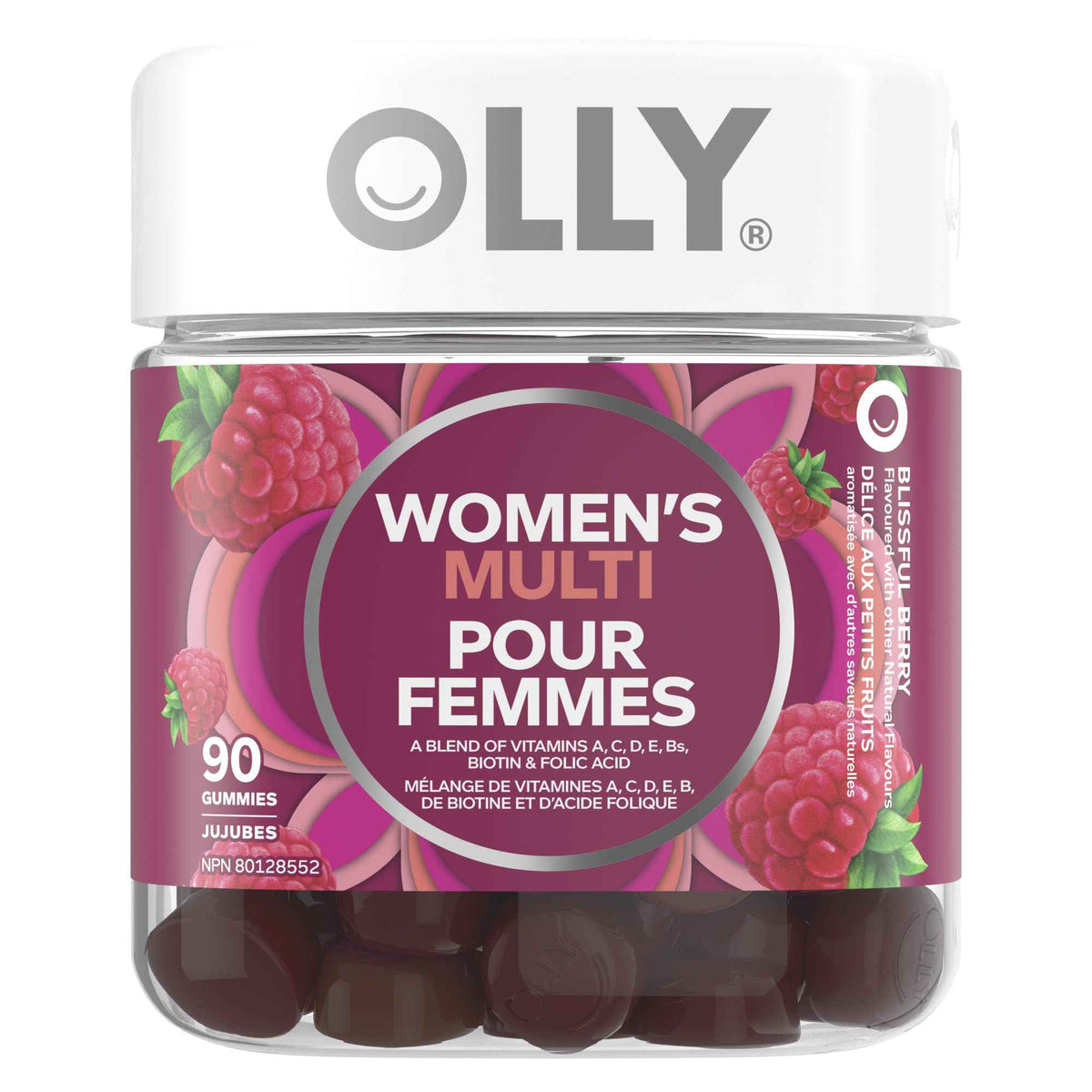 OLLY Women's Multi Gummy Supplement with no artificial flavours and colours Blissful Berry multivitamin to help support women's health 45 day supply, 90 gummies 🍁 All In One Marketplace Canada